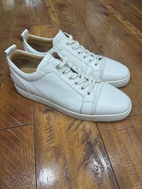 Christian Louboutin White Leather Low Top Sneakers Red Bottom Size 46